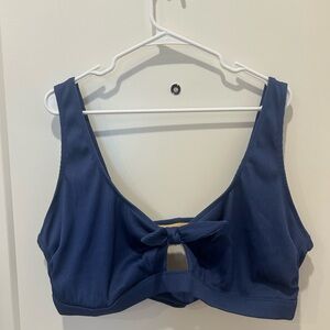 Navy Blue Ribbed Bikini Top with Bow Detail